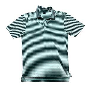 DUNNING GOLF Polo Shirt Navy and Teal Striped Size Medium